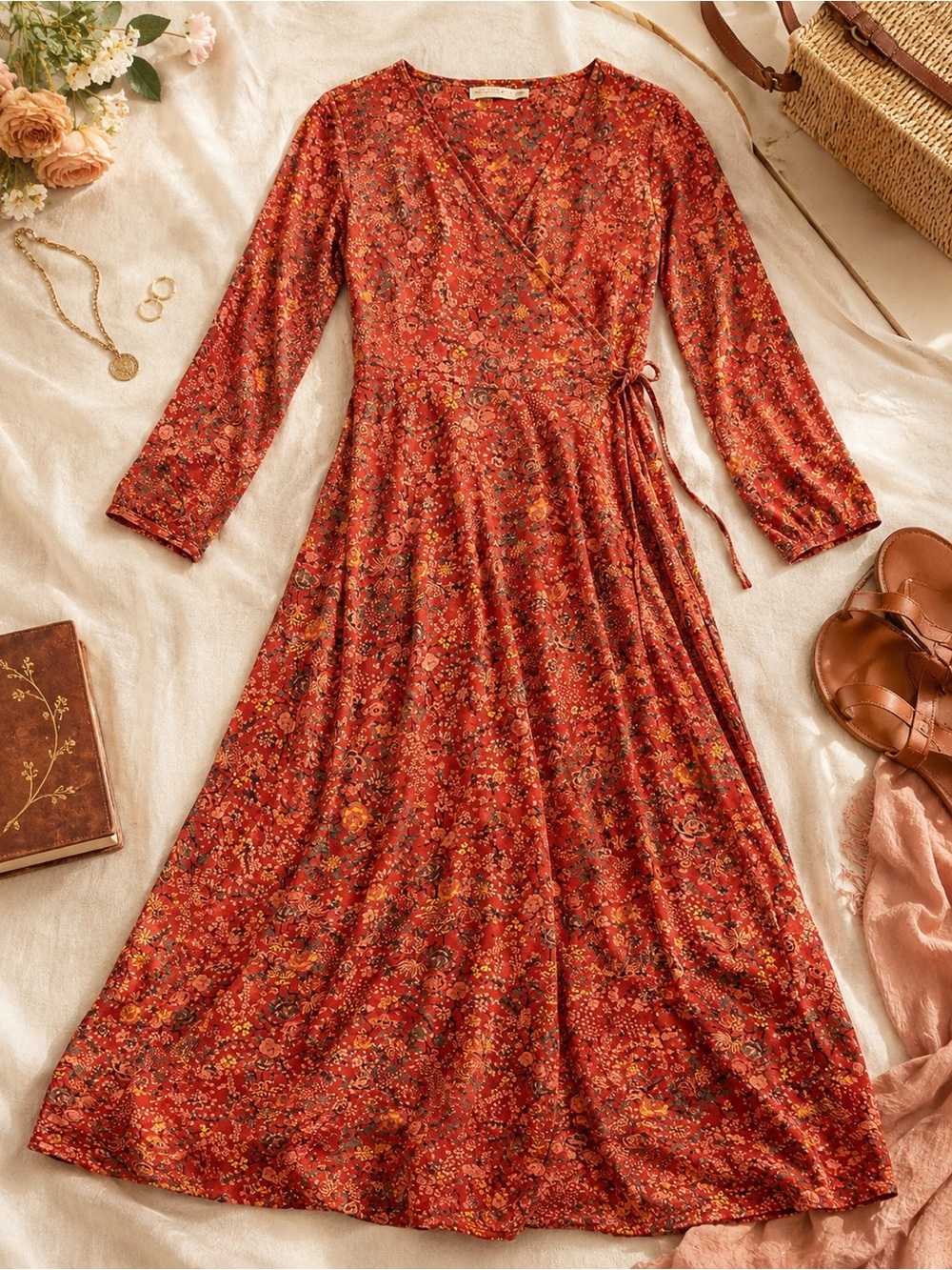 Peruvian Connection Rust Floral Pima Modal Maxi Dress XS